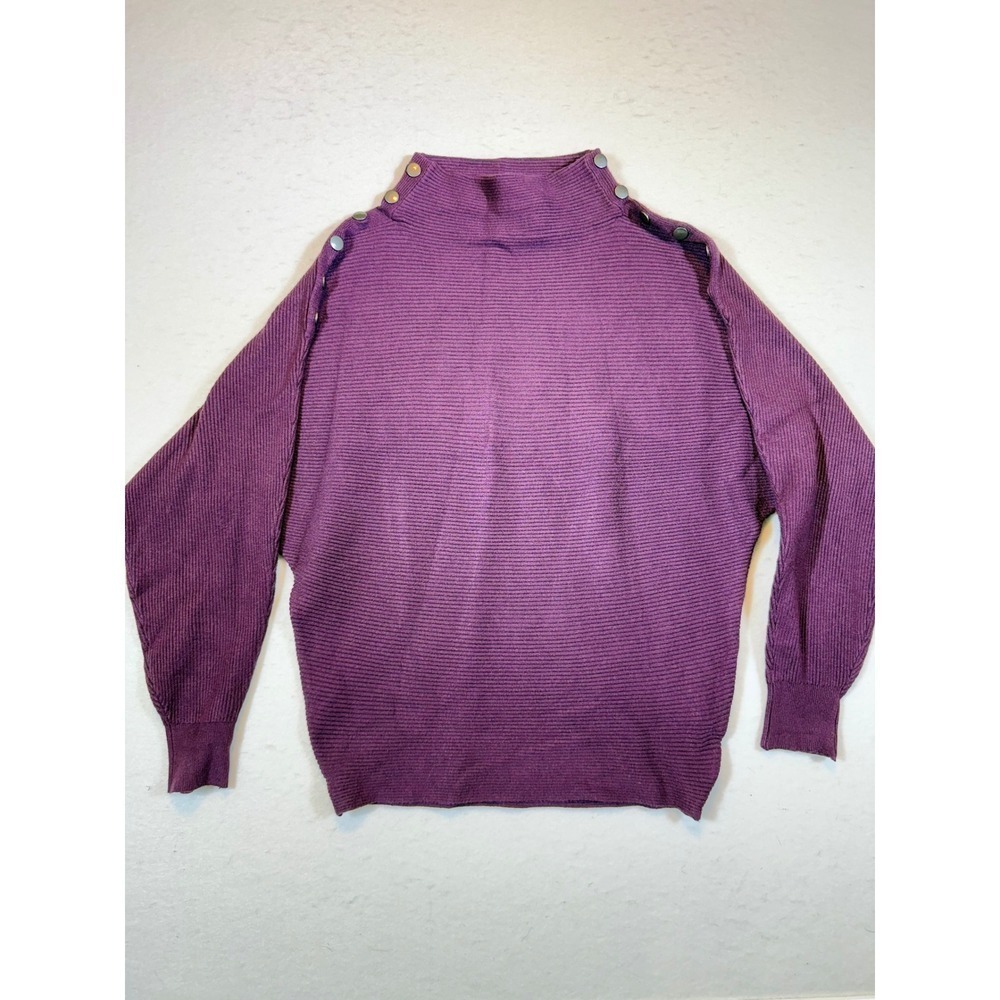 Premise Women's Purple Ribbed Turtleneck Button Shoulder Sweater L/G